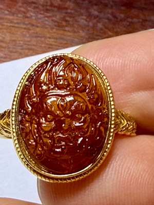 Δαχτυλίδι με Χαλκηδόνιο Σκαλιστό και Επίχρυσο Ασήμι 925, Σαν Καινούργιο