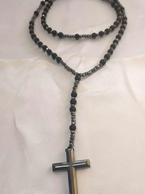 Rosary new with black stones and metallic elements