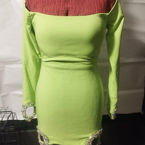 Evening dress by Irene Angelopoulos crepe with Swarovski embroidery, size XS-S, green, new