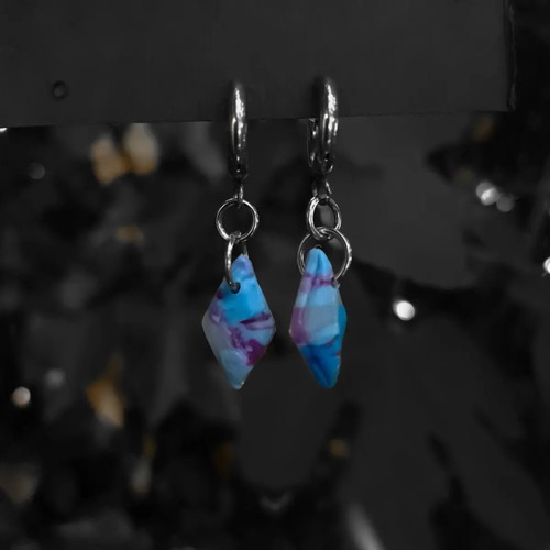 Neo-Rombus earrings from recycled plastic and stainless steel new, blue