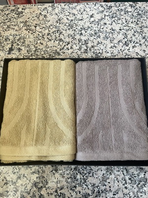 Cotton face towels, new, 50x90 cm, gold and grey