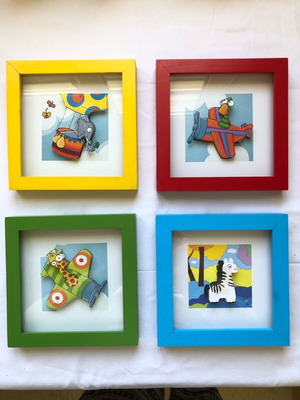Set of 4 wooden frames with animals like new, children's theme