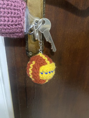 Crocheted ball keychain new, brown multicolor