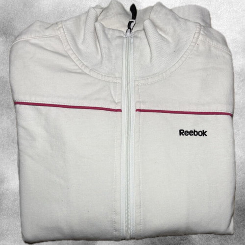Reebok White Track Jacket with Pink Accent like New