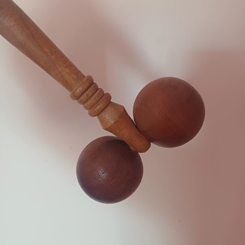 Wooden Manual Body Massage Roller with Double Spherical Head, New