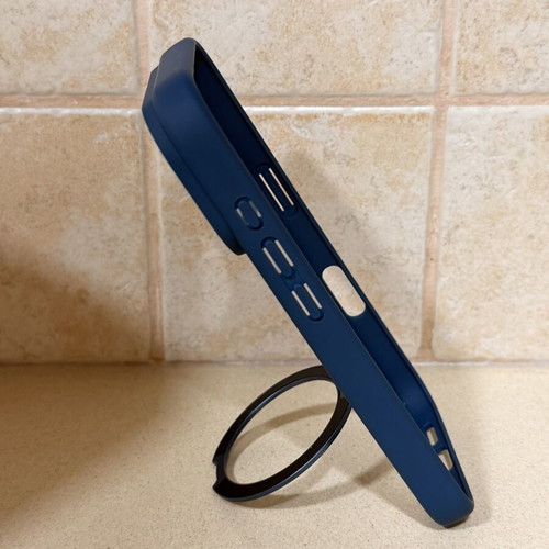 MagSafe case with stand for iPhone 17 Pro, navy blue with orange trim