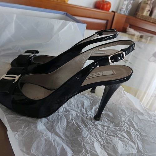 J.Bournazos Black Patent Leather Women's Sandals like new, size 38.5