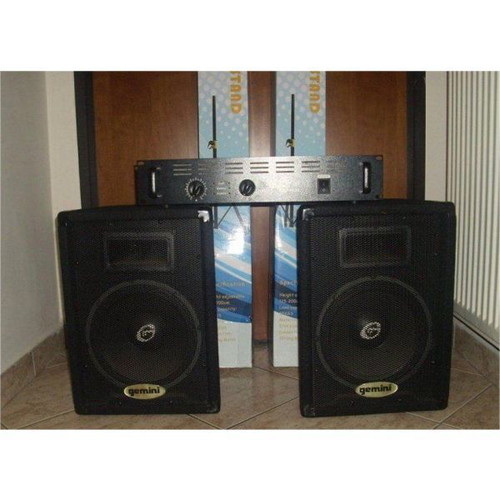 Koenig AMP4800 amplifier and Gemini GT-1002 speakers set used with stands and cables