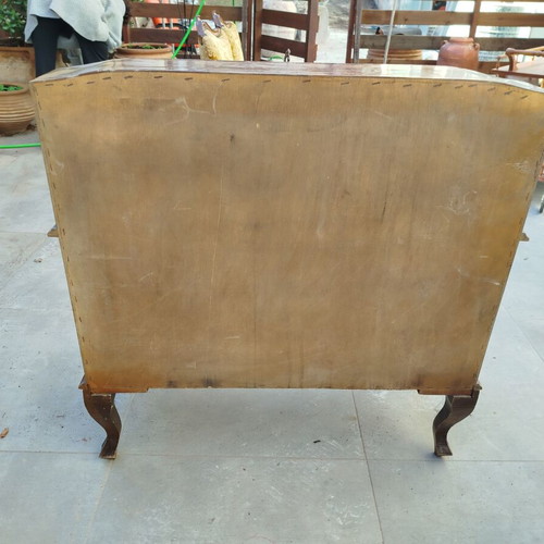 French Secretary Desk used, solid wood with marquetry and brass handles