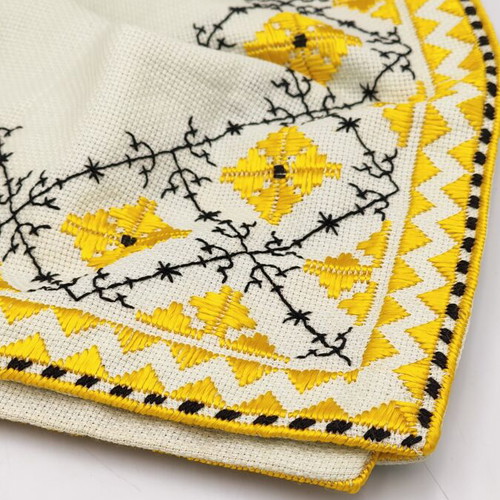 Hand embroidered tablecloth, sunny yellow, 70x70 cm