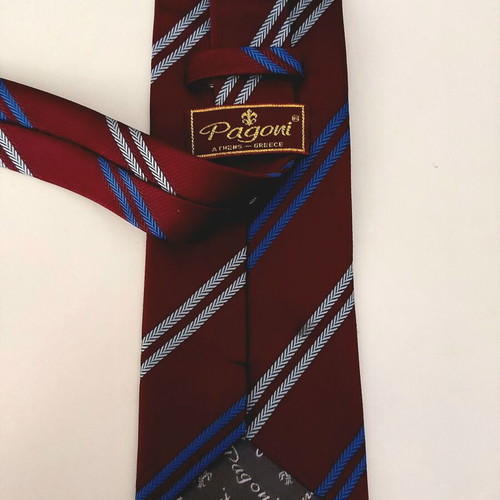 Pagonis Athens handmade tie, burgundy with stripes, new
