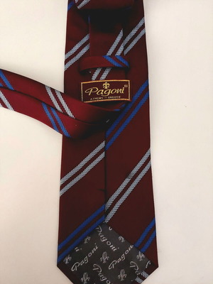 Pagonis Athens handmade tie, burgundy with stripes, new