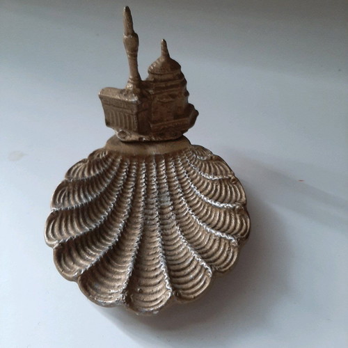 Metal ashtray Ioannina used, shell shape with Ali Pasha palace
