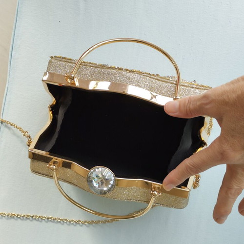 Evening shoulder and handheld bag new, gold with peacock