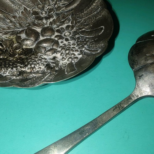 Silver set of seed testing spoon and tray like new