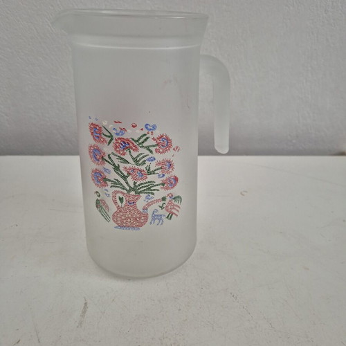 Glass Pitcher Frosted with Floral Design new