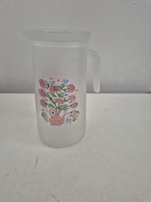 Glass Pitcher Frosted with Floral Design new