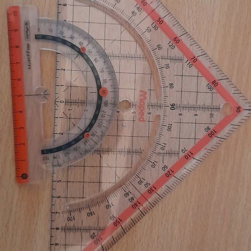 Set of used rulers and protractors