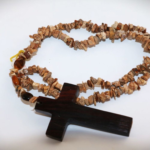 Wooden cross necklace pendant new with semi-precious stones