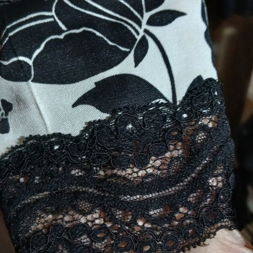 Unique vintage Y2K cropped bolero with satin bow and lace, black and white floral