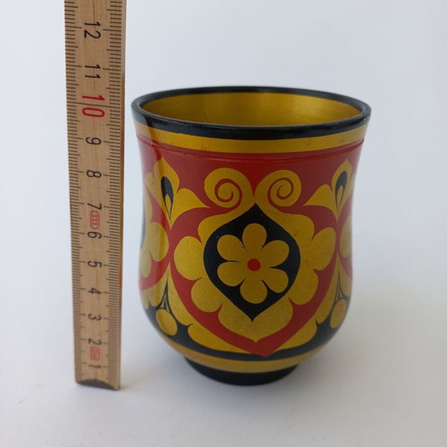 Set of 2 Russian wooden Khokhloma cups like new, hand-painted