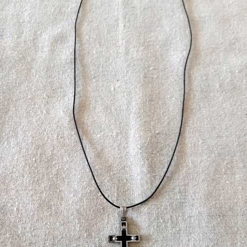 Double-sided cross with black adjustable cord like new, stainless steel