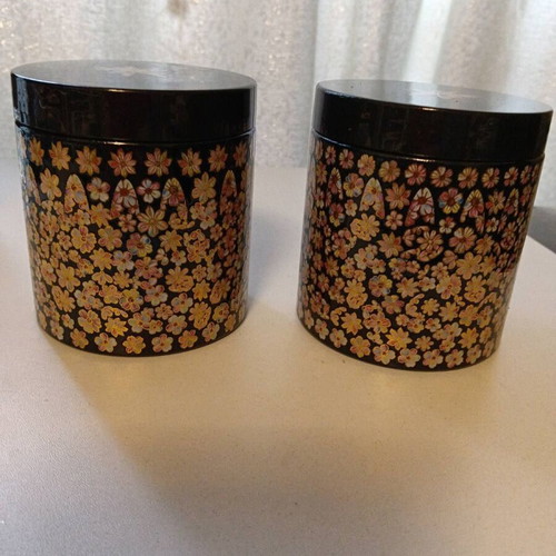 Set of 2 Hand-Decorated Spice Jars New