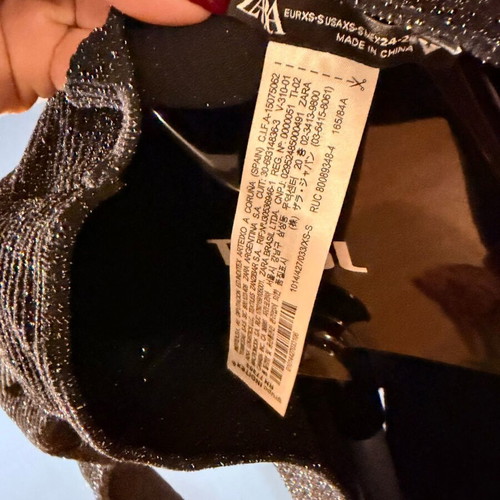Zara shiny crop top like new, black and silver, size XS