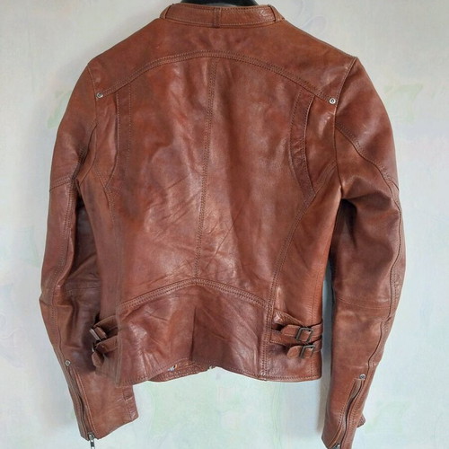 Vintage women's leather jacket MISSION brown size M used