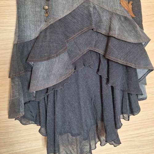 Monica Magni denim skirt size S new with brown leather details