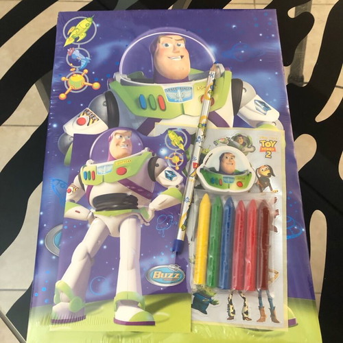 Toy Story 2 Buzz Lightyear set with sketchbook, notebook, crayons, pencil, eraser and stickers new vintage