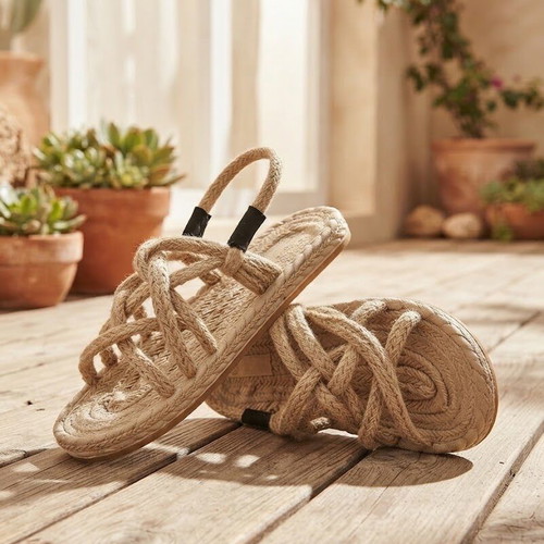 Boho Chic espadrille sandals with rope, size 38, beige