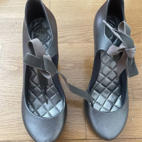 Melissa pumps like new, metallic gray with ankle ribbon, size 38