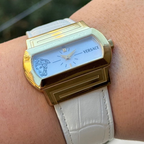 Versace Ladies Watch Used Gold Plated Steel With Mother Of Pearl Dial