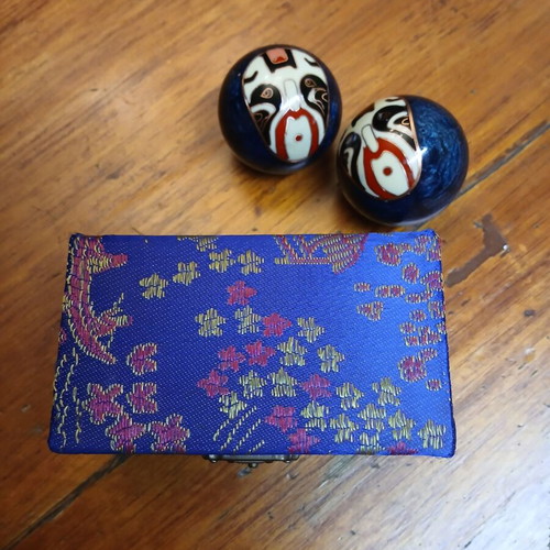 Chinese musical balls used with mask design, blue, with box