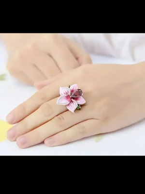 Pink enamel ring with synthetic zirconia