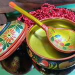 Russian Khokhloma utensils new, wooden, hand-decorated