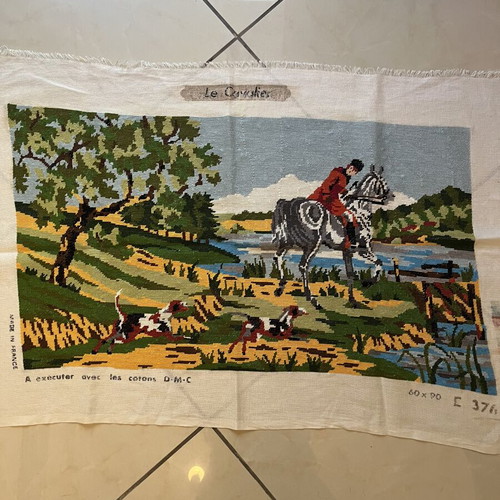 Handmade textile painting used, 0.68x0.37 m