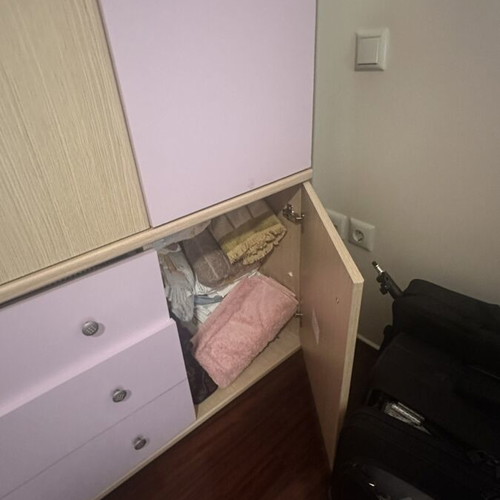 Three-Door Wardrobe with Drawers like new, Scandinavian Light Brown and Lilac