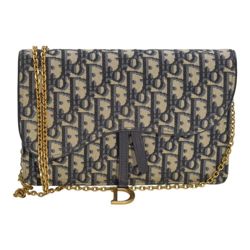 Christian Dior Blue Oblique Jacquard Wallet on Chain