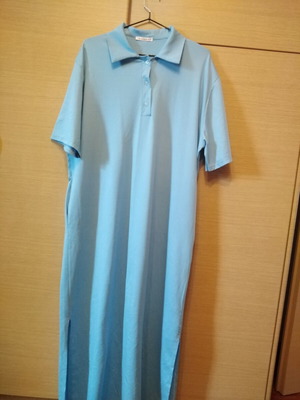 Italian long blue dress with short sleeves and collar like new