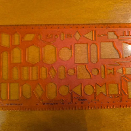Office supplies new, small paper clips, ruler, ink pad, stencil