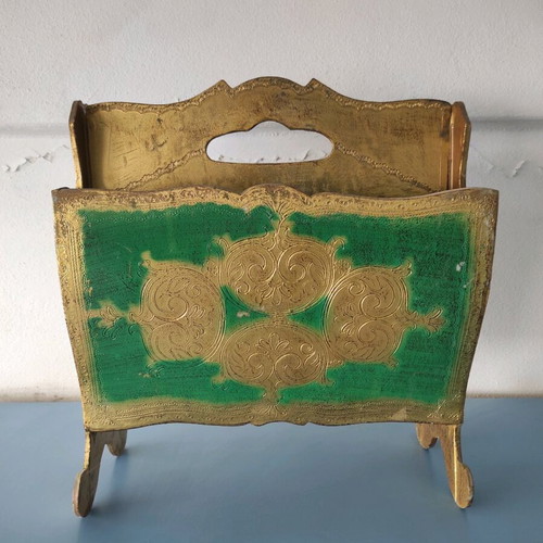 Old newspaper holder used green with gold
