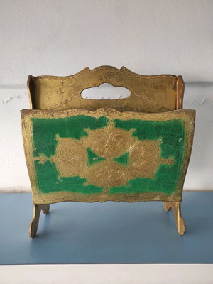 Old newspaper holder used green with gold