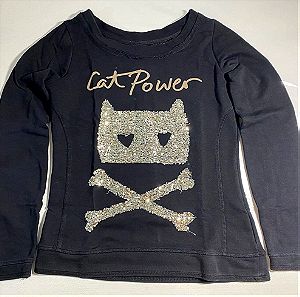 Γυναικεία Μακρυμάνικη μαύρη μπλούζα (Cat power) (Bershka)