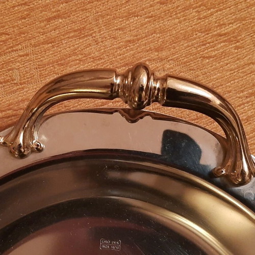 Stainless Steel Serving Tray with 24k Gold Like New