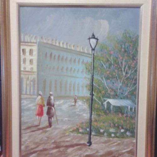 Painting with city walk theme 46x37 cm like new
