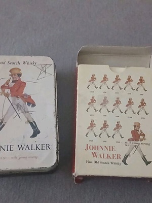 Jonny Walker playing cards used, 2 pieces with metal box
