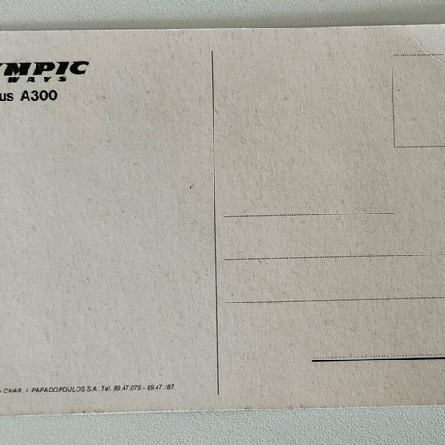 Olympic Airways postcard like new, vintage Airbus A300
