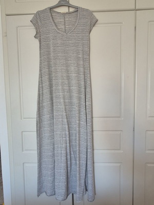 Naiba striped long cotton dress like new, gray and white
